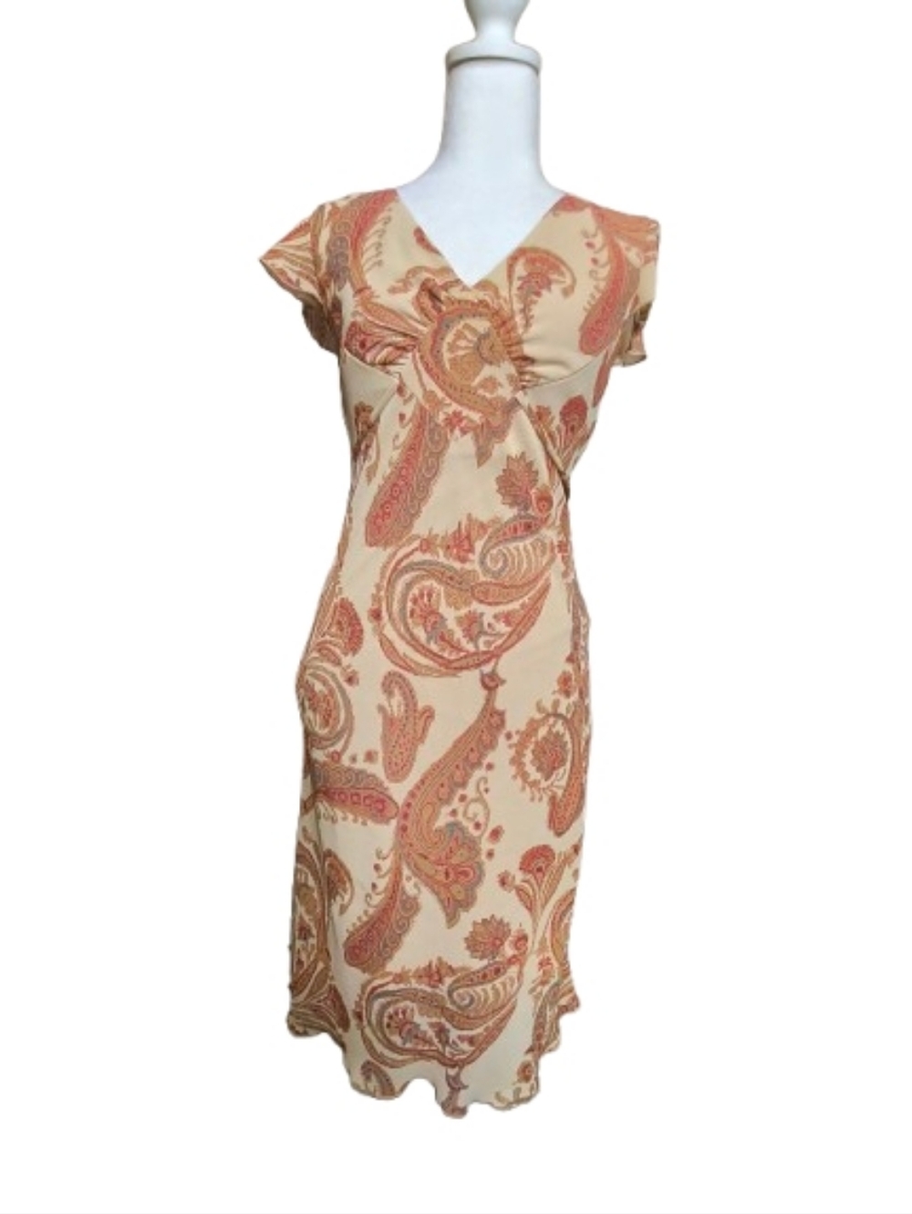 Vintage Y2K Paisley Dress Jodi Kristopher 3/4 Fitted Midi USA